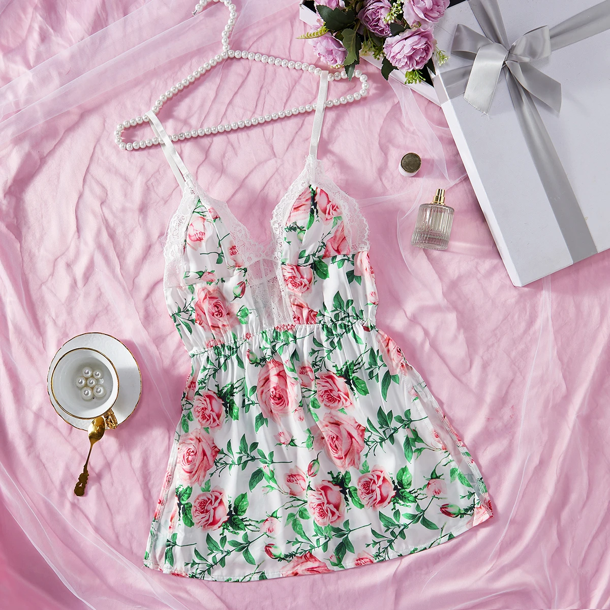 

2024 spring new cross-border e-commerce European and American hot-selling sexy suspender nightgown sexy backless home sexy nightgown