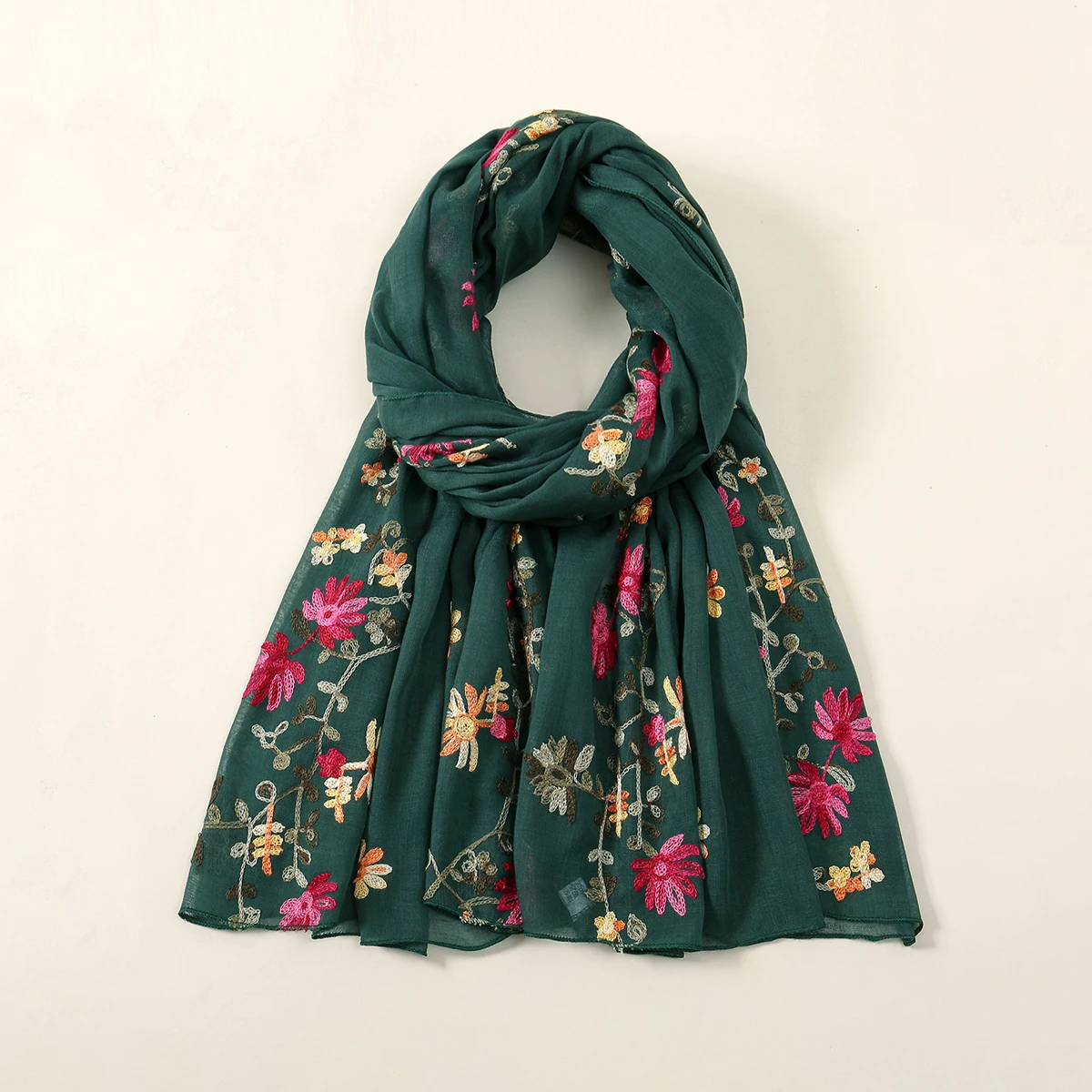 Wholesale New Floral Cotton Scarf Women Thin Flower Embroidered Shawls And Wraps Foulard Hijab Stoles Vintage Sunscreen Scarves