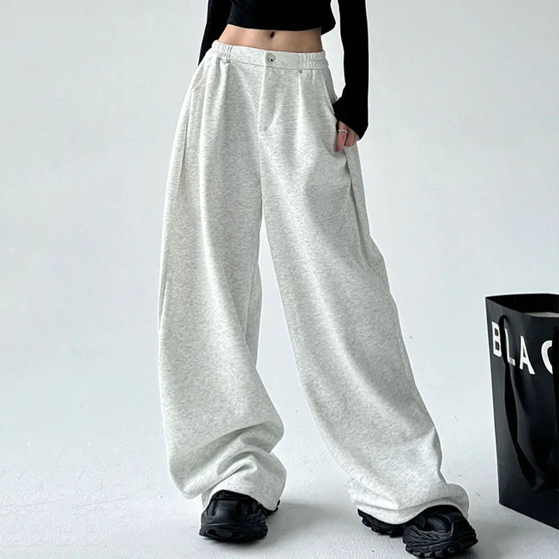 FANAN Oversized Women Gray Sweatpants Y2K America Style Retro Baggy Pants Female Casual Sports Streetwear Hip Hop Trousers 2025