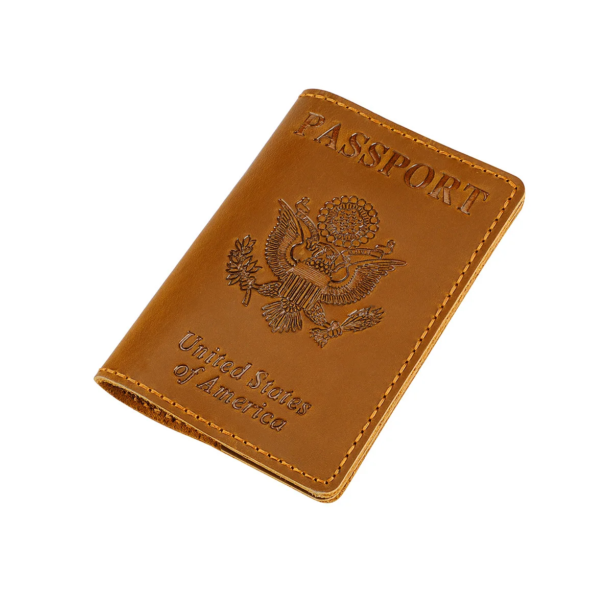 حامل جواز سفر أمريكي متين من الجلد الطبيعي - غطاء حماية مع فتحات متعددة للبطاقات لجوازات السفر والوثائق الأمريكية