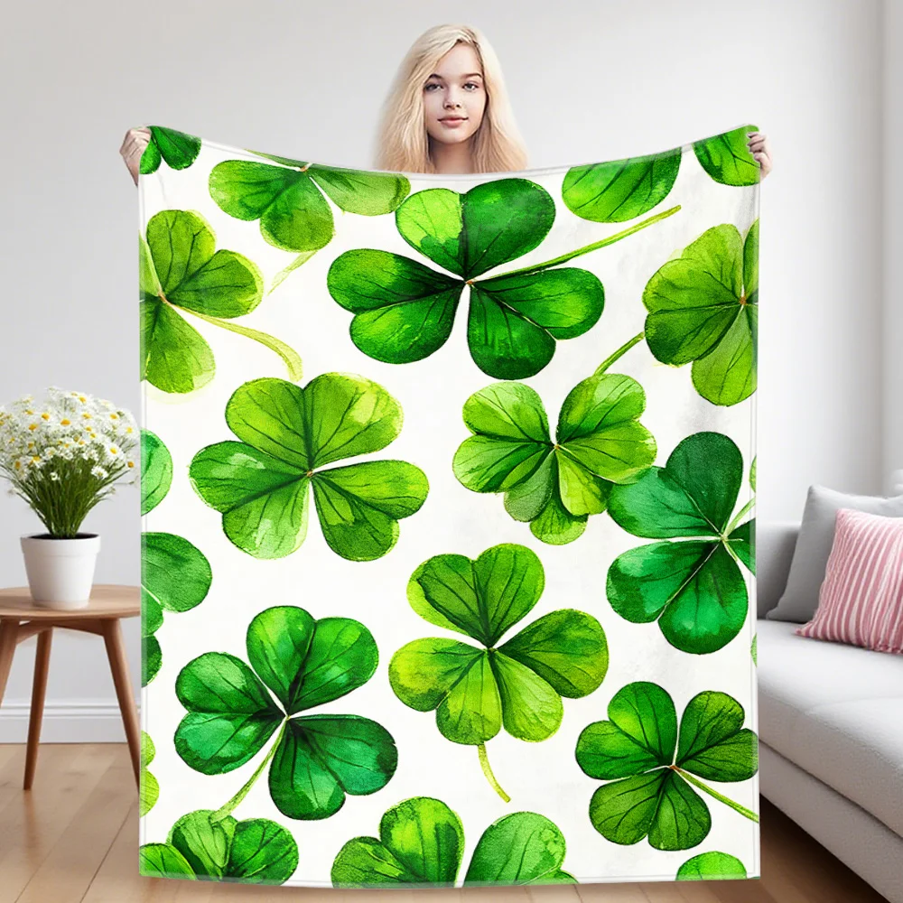 Watercolor Clovers Winter And Summer Dual-Use Comfortable Flannel Blanket, Soft And Sticky Sofa Cover Blanket, Exquisite Gift