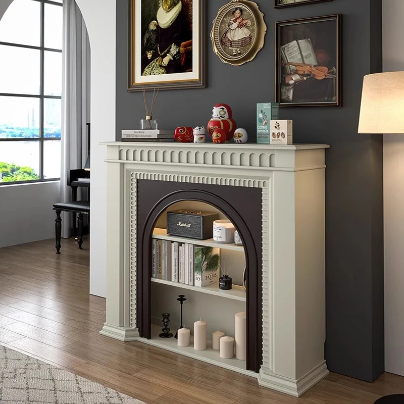 French cream style solid wood European arched fireplace cabinet decorative cabinet American living room side