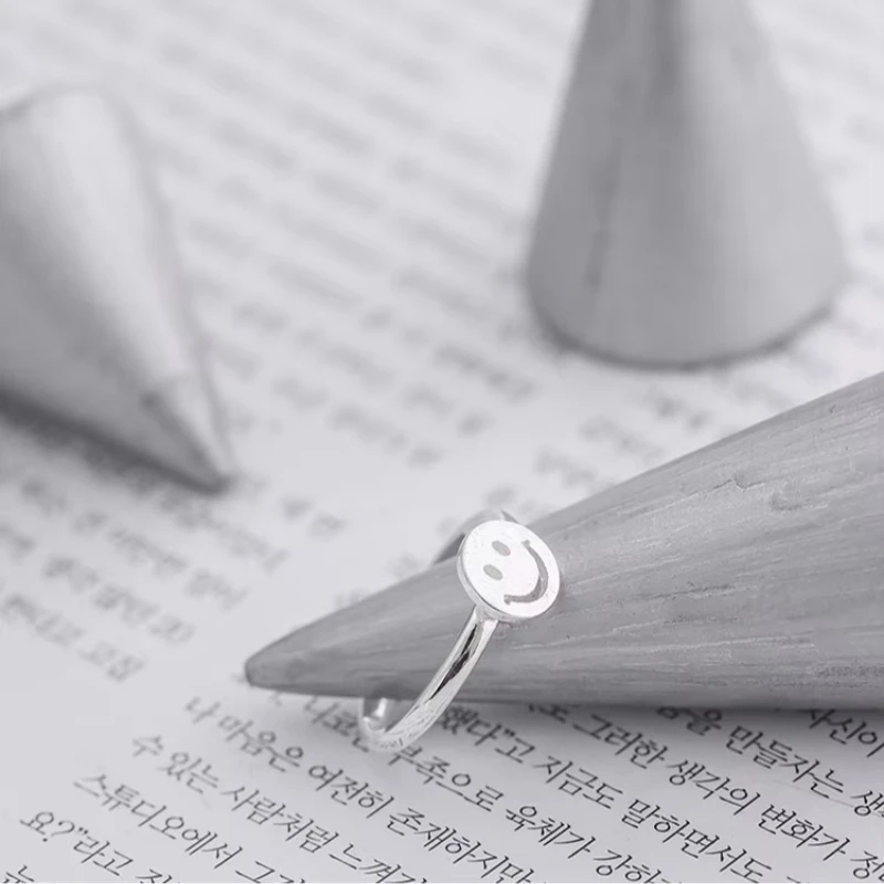 925 Sterling Silver smiling face Open Rings For Women Hypoallergenic Fashion Girl Sterling-silver-jewelry