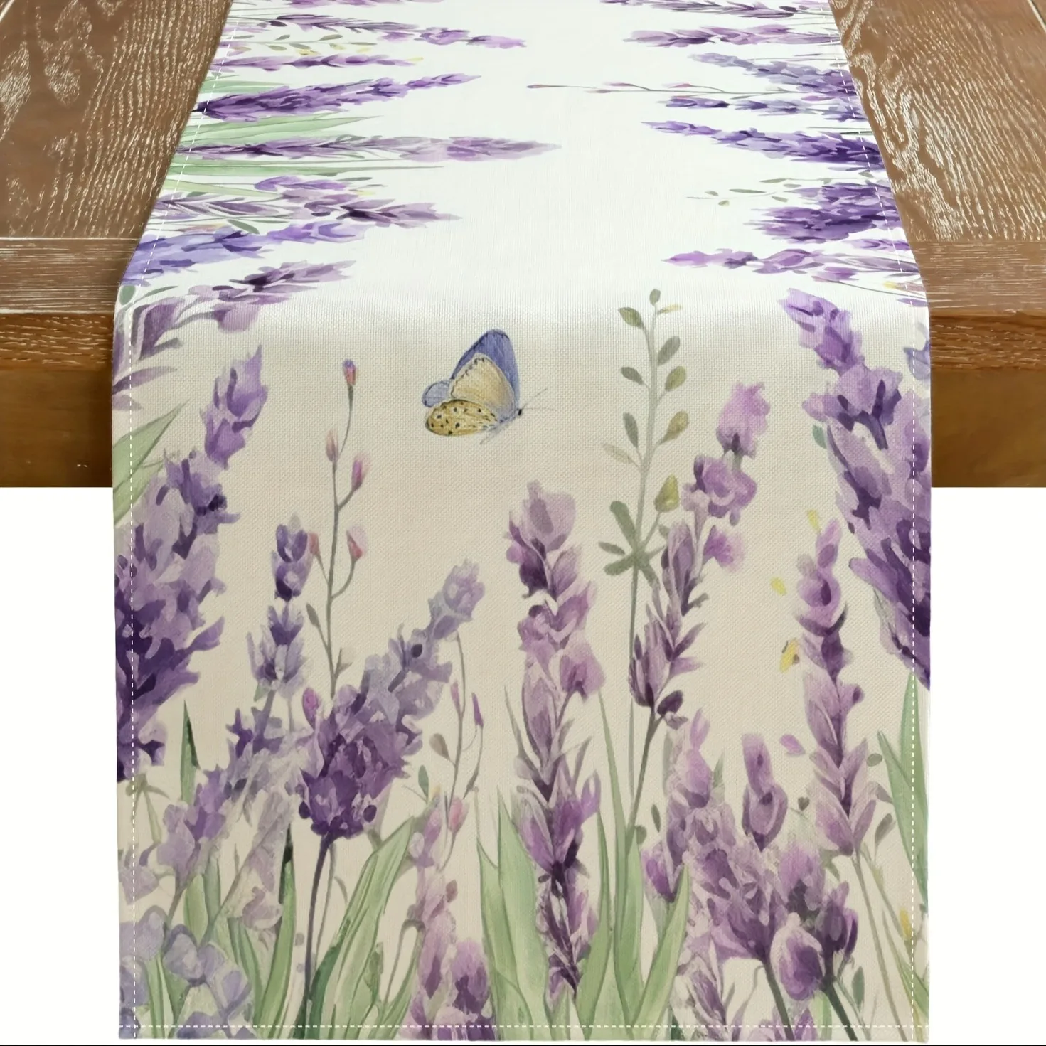 

1pc Purple Lavender Printed Spring Theme Table Decoration Table Flag Country Butterfly and Flower Farmhouse Table Runner