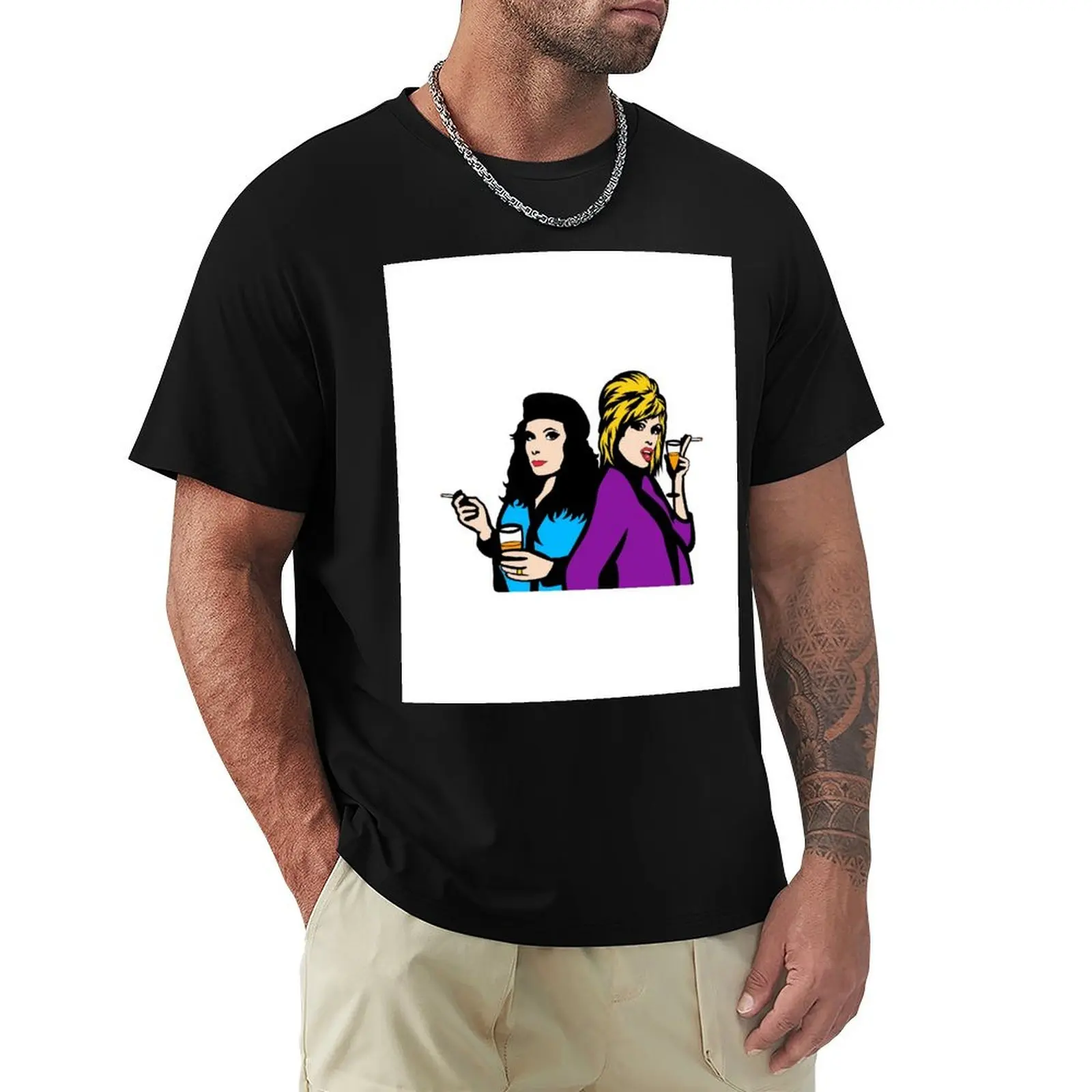 Patsy Stone and Edina Monsoon Pop Art Drawing T-Shirt Thanksgiving Casual Tee
