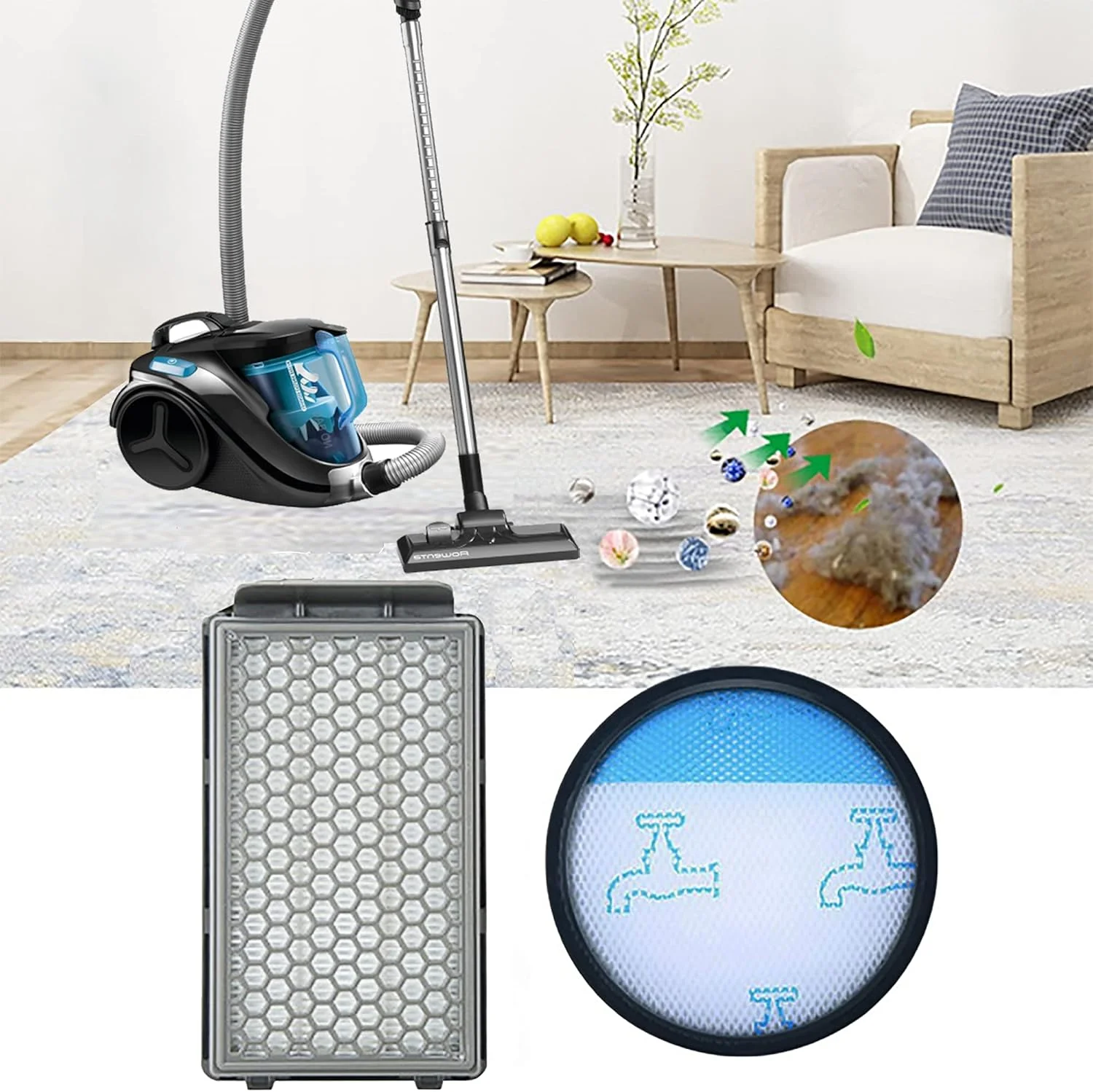 HEPA-фильтр, совместимый с компактными пылесосами Rowenta Cyclonic Power Series RO3753EA RO3731EA RO3786EA Moulinex Tefal