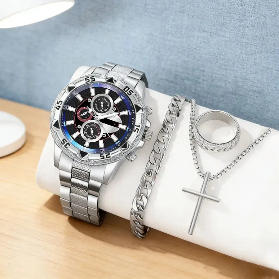 

Набор из 4 мужских часов: модные кварцевые наручные часы, повседневные спортивные часы для мужчин