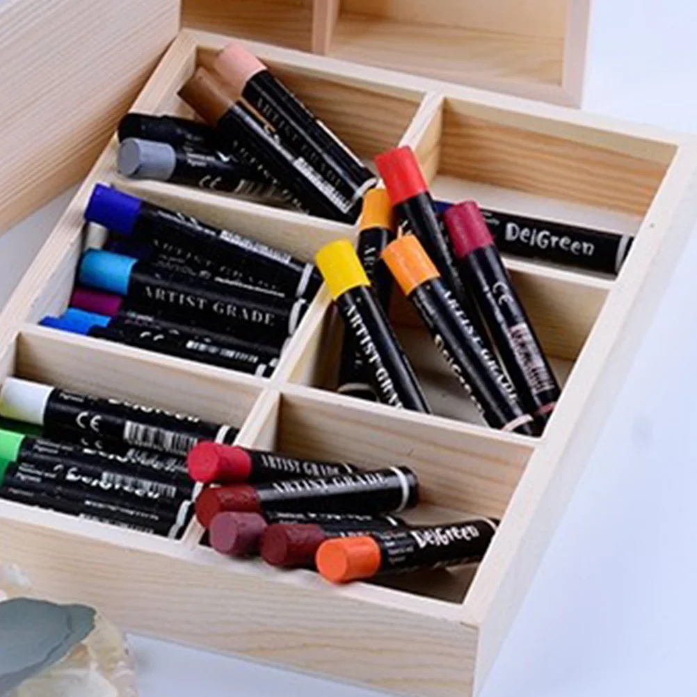 

Pigment Wood Storage Boxes 6-Grid Design Compact Size Tool Case for Painting Materials Pigment Storage Box