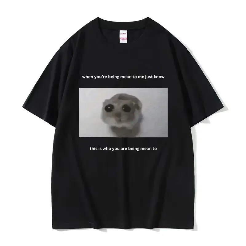 Funny Sad Hamster Meme Cry BiG Eye Cute Mouse T Shirt Women Fashion Kawaii Clothes T-shirts Women T-shirt
