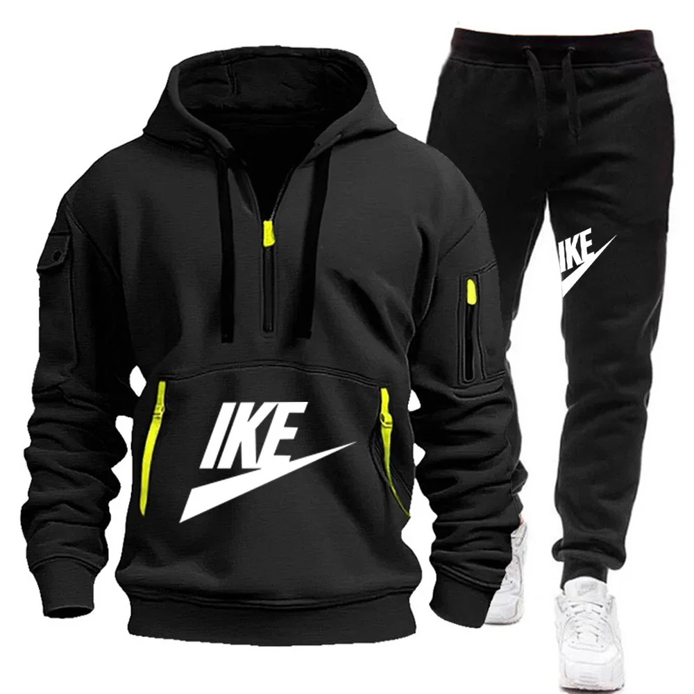 2024 New Men\'s Autumn Winter Sets Zipper Hoodie+Pants Pieces Casual Tracksuit Male Sportswear Brand Clothing Sweat Suit