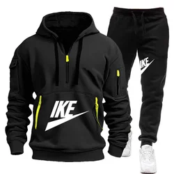 2024 New Men's Autumn Winter Sets Zipper Hoodie+Pants Pieces Casual Tracksuit Male Sportswear Brand Clothing Sweat Suit