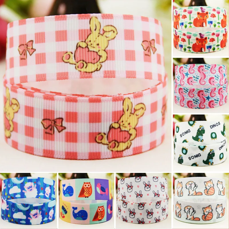 22mm 25mm 38mm 75mm animal Cartoon printed Grosgrain Ribbon party decoration 10 Yards satin ribbons