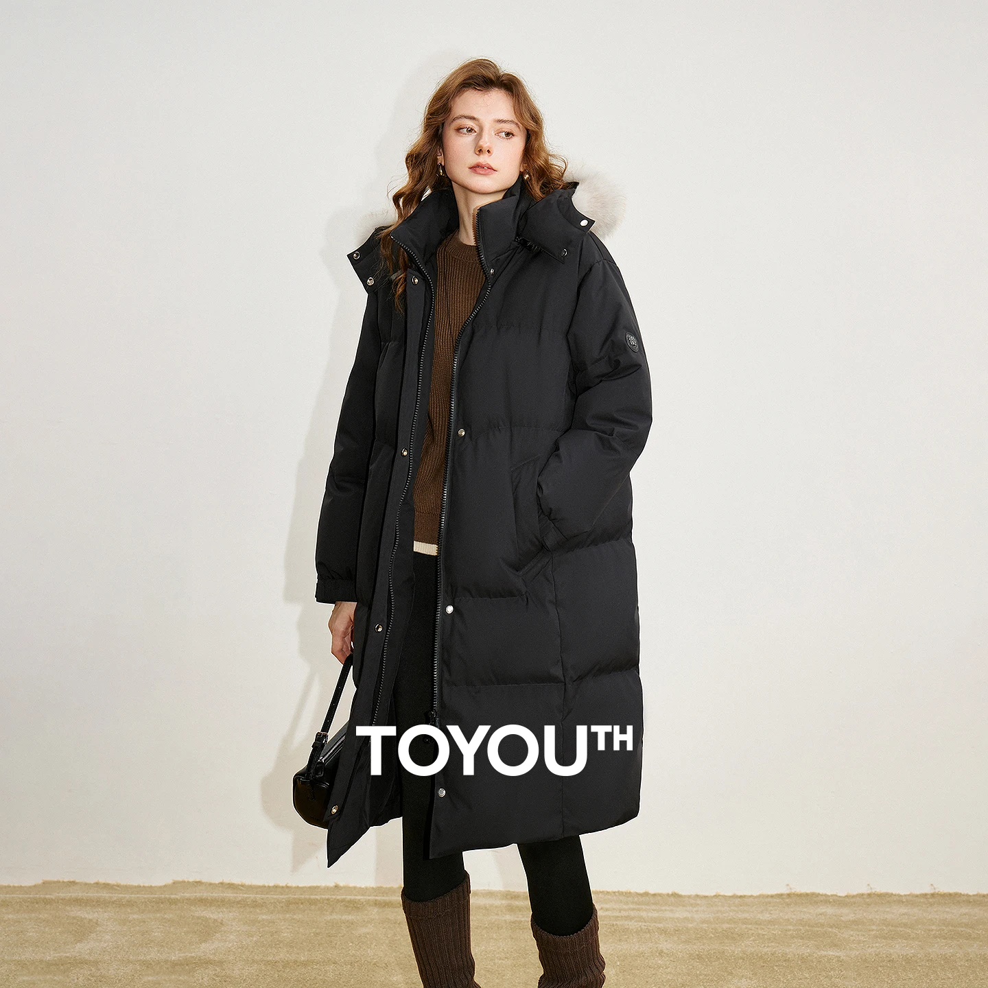 

TOYOUTH Women Down Jackets 2024 Winter NewAsymmetric Fox Fur Collar Hooded Heat-Storage Mid-Length Coat​