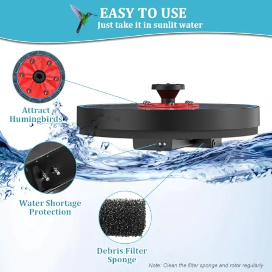 【Spot goods】Solar Fountain Upgrade 3.5W Solar Birdbath Fountains with White Lights Glass Panel 2200mAh Battery Hummingbird Wate view 5