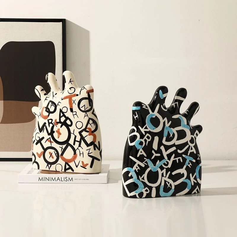 Nordic modern creative hand-painted alphabet palm ornament, model room living room desktop fun home accessories