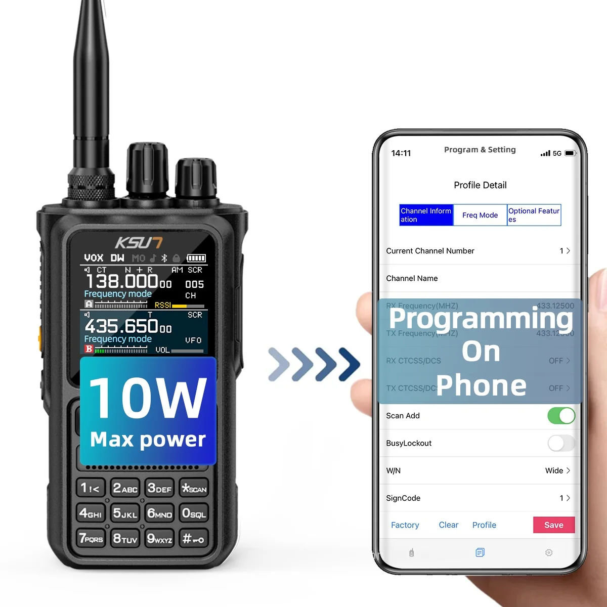 

10W UV110D Walkie Talkie Long Range 10W Powerful Professional Transceiver Ham Radio Stations All Band Blue-tooth APP Program