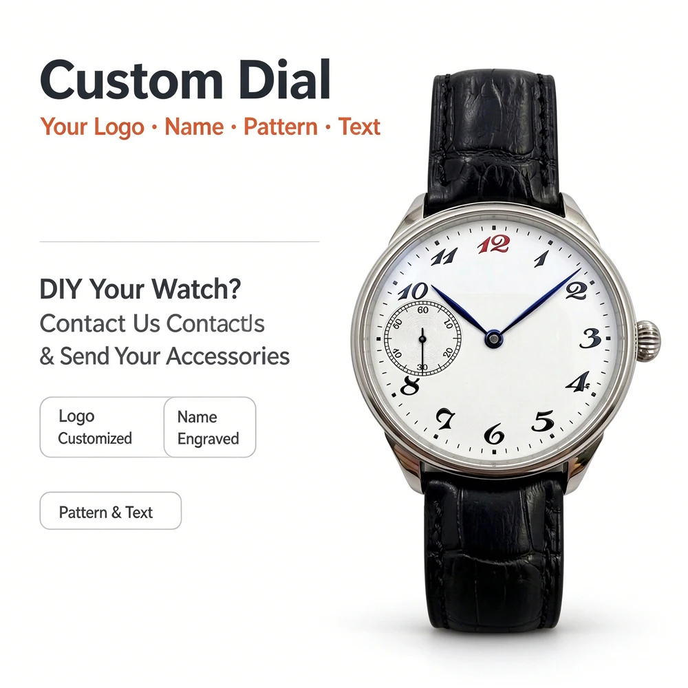 ST3600 Mechanical Hand-Wind Watch 42mm Vintage Dress Watch Custom Logo Name Engraved Black Leather Strap Men's Business Watch