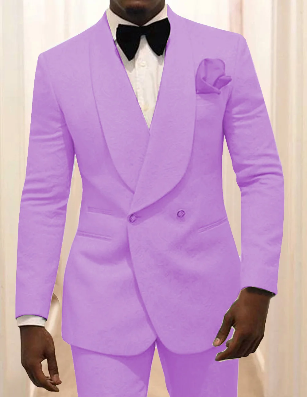 2 Pieces Blazer+Pants Men‘s Suit Lavender Casual Floral Blazer Prom Tuxedo Tweed Shawl Lapel Male Suit Jacket Wedding Grooms