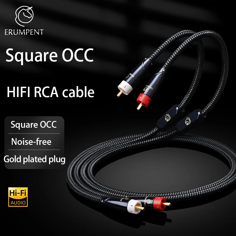 HiFi RCA Cable High Quality Square OCC Plated Plug Aluminum Foil Shielding for Speaker PA 2RCA to 2RCA Male to Male Audio Cable