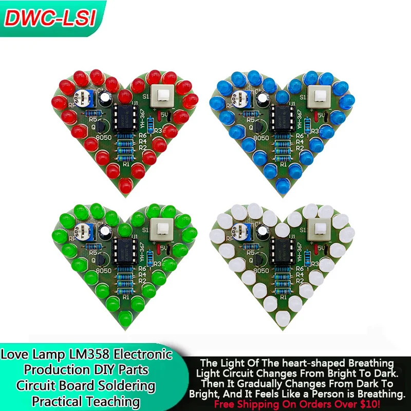 Fun Heart Shaped Lamp Breathing Lamp Welding Kit Circuit Board Welding Practice DIY Practice Teaching Circuit Board
