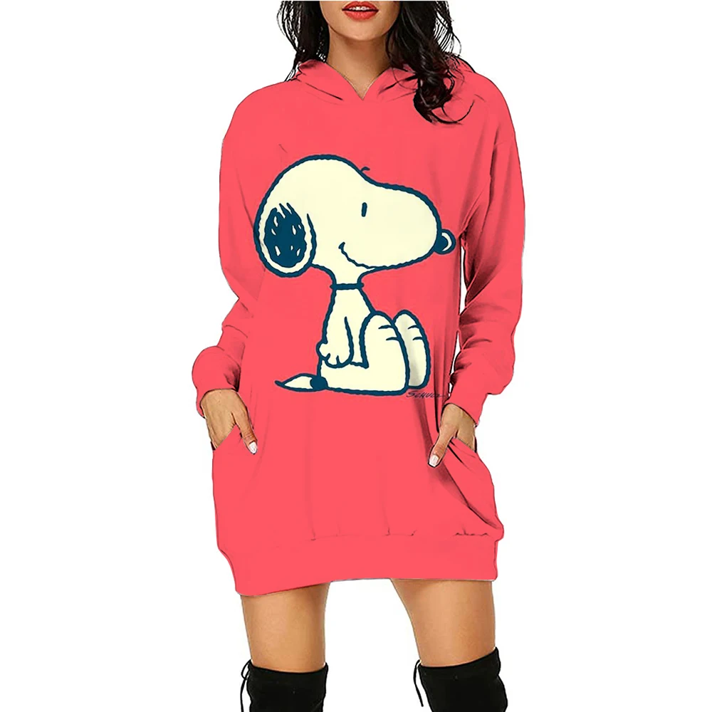 New summer Disney print Snoopy cartoon street loose casual cute hoodie women\'s long-sleeved hoodie dress