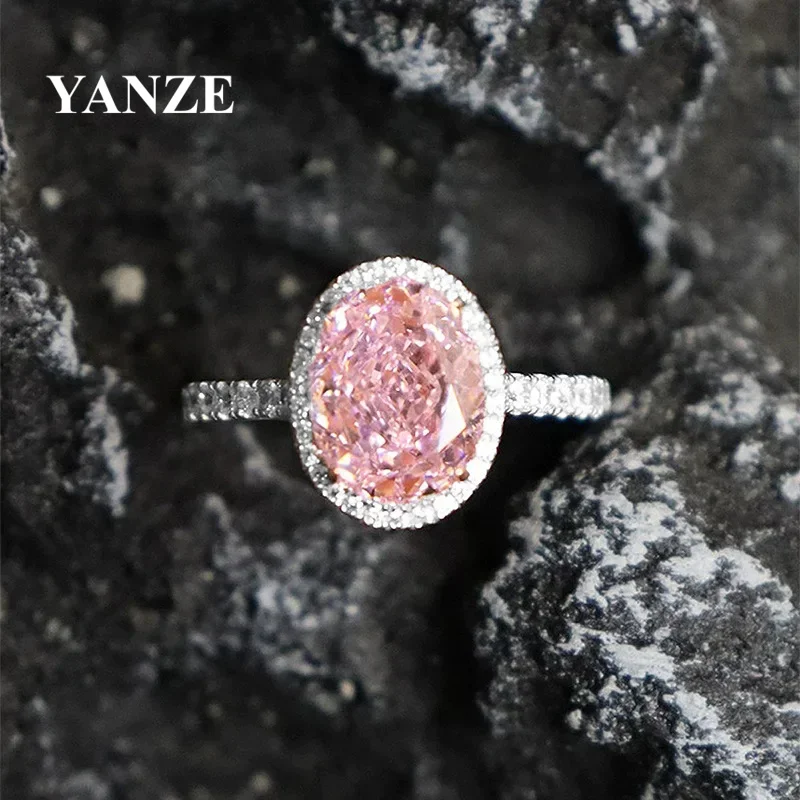 

3ct Pink High Carbon Diamond Ring 100% Real 925 Sterling Silver Engagement Wedding Band Rings for Women Promise Jewelry