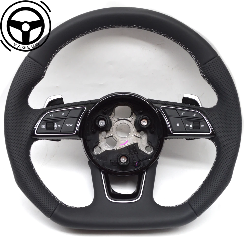 

Leather Steering Wheel For Audi A4 B9 White Line Multifunctional Perforated Leather Steering Wheel