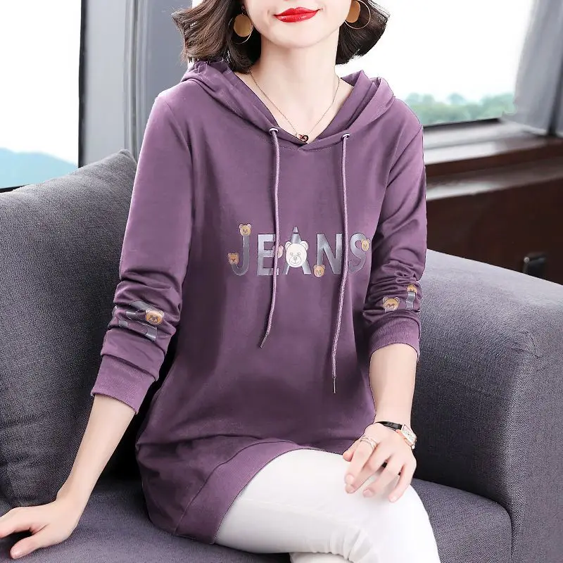 Hooded Sweatshirts Womens Clothing 2023 Spring Autumn Drawstring Letter Printing Long Sleeve Mid Length Version Pullover Tops