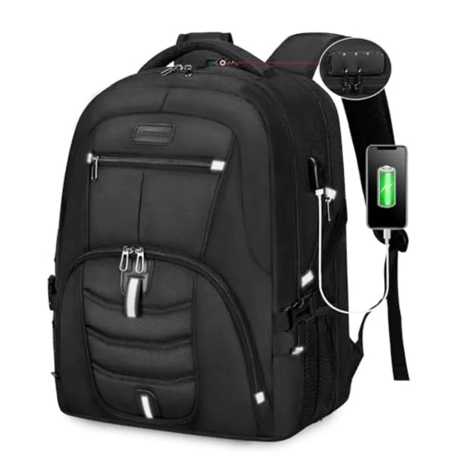 

Travel Laptop Backpack Waterproof Anti Theft with Lock and USB Charging Port Large Computer Business Backpack for Men College S