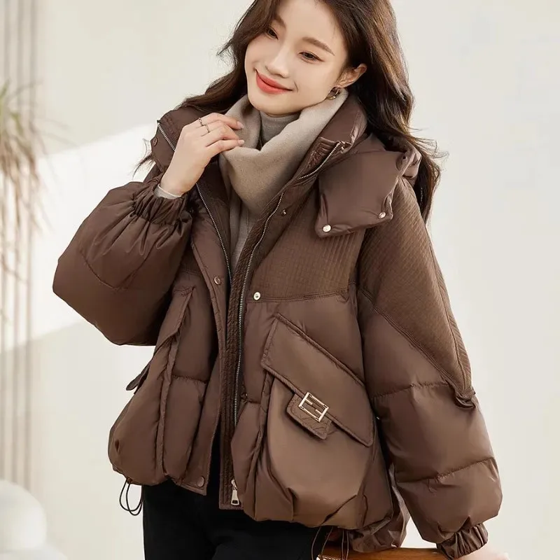 New Down Cotton Jacket Short Women Winter Thicke Warm Cold Padded Jacket Female Casual Detachable Hooded Parker Outerwear Zipper