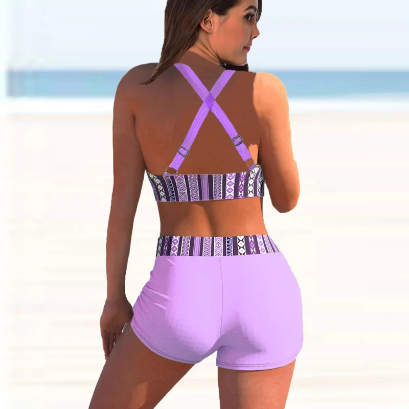 Moda feminina sexy impressão maiô conjunto de biquíni das senhoras verão cintura alta casual duas peças conjunto praia feminino conforto maiô