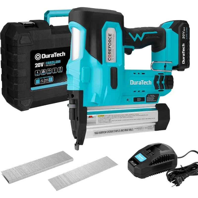 18 Gauge, 2-in-1 Nail/Staple Gun for Upholstery, Carpentry, Including 2.0Ah Rechargeable Battery, 1H Quick Charger, 1000 Staples