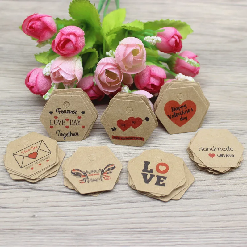 Zerong3x3,5 cm kraft/etiqueta hecha a mano blanca, regalos del Día de San Valentín feliz, etiqueta colgante de papel, etiqueta de corazón de amor, suministros de decoración para fiestas