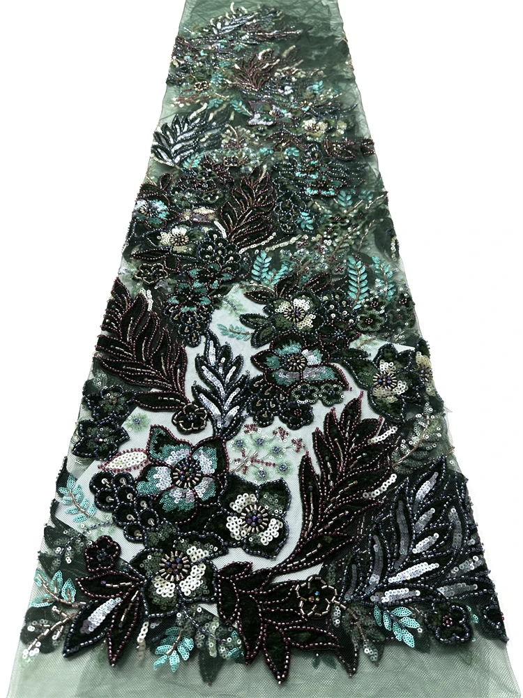 

2026 African Velvet Beaded Heavy Lace Fabric High Quality French Nigerian Sequins Embroidered Lace for Party Dress Sewing