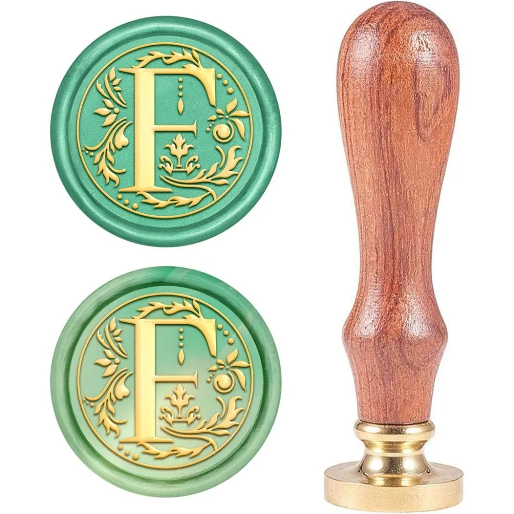 Letter F Seal Stamp Vintage Alphabet Initial Sealing Stamps Retro 25mm Removable Brass Head with Wooden Handle for Wedding