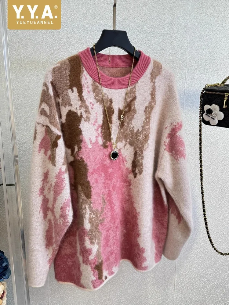 

Autumn Fashion Designer Women Loose Fit Colorful Printed Wool Sweater Knitted Tops Pullover Jumpers Knitwear Casual Streetwear