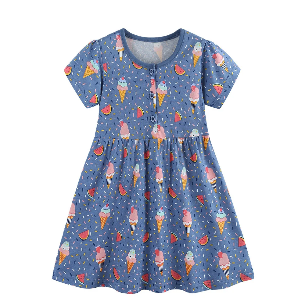 

2-7T All Printed Buttons Summer Princess Dresses Girls Party Dress Ice Cream Watermelon Children's Dresses Frocks Toddler Frocks
