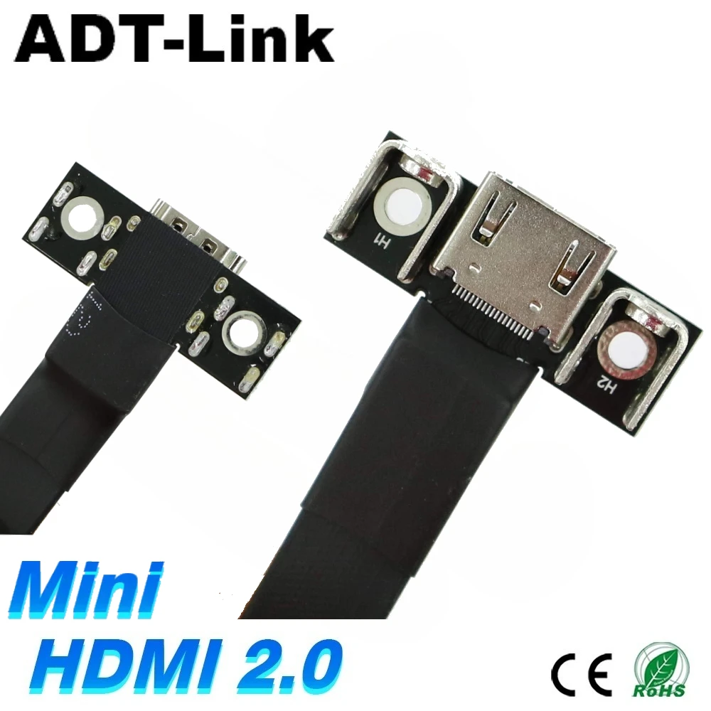 ADT 4K HDMI-V2.0 Standard-HDMI to Mini-HDMI Male to Female Built-in Flat Ribbon Video Extension Cable FPC FPV GPU Audio Extender