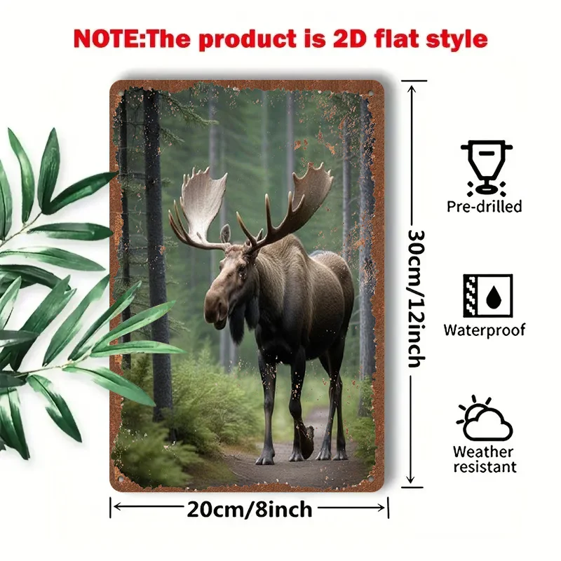 2D Flat - 1pc 2D[Flat] Metal Sign Retro Tin Painting: Magnificent Moose Walking in The Forest, 8X12 Inches/20X30 Cm, Suitable fo