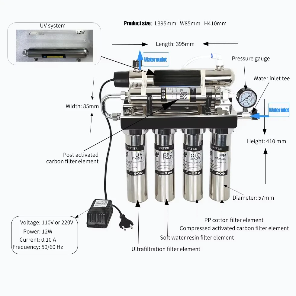 6-stage Household Kitchen Activated Carbon Soft Water Ultrafiltration UV Direct Drinking Water Purifier Water Filter