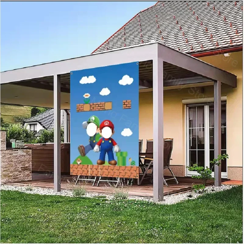 Anime Super Mario Photo Props Door Cartoon Figure Banner Birthday Party Decoration Supplies Children Game Background Accessories