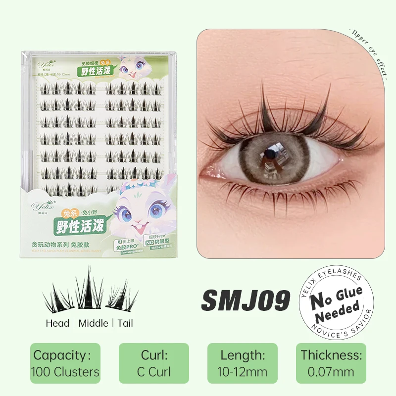Yelix DIY-Cluster-Wimpern, kleberfrei, falsche Wimpern, natürliche Wimpern, Manga-Wimpern, weiche falsche Wimpern, tägliches Make-up