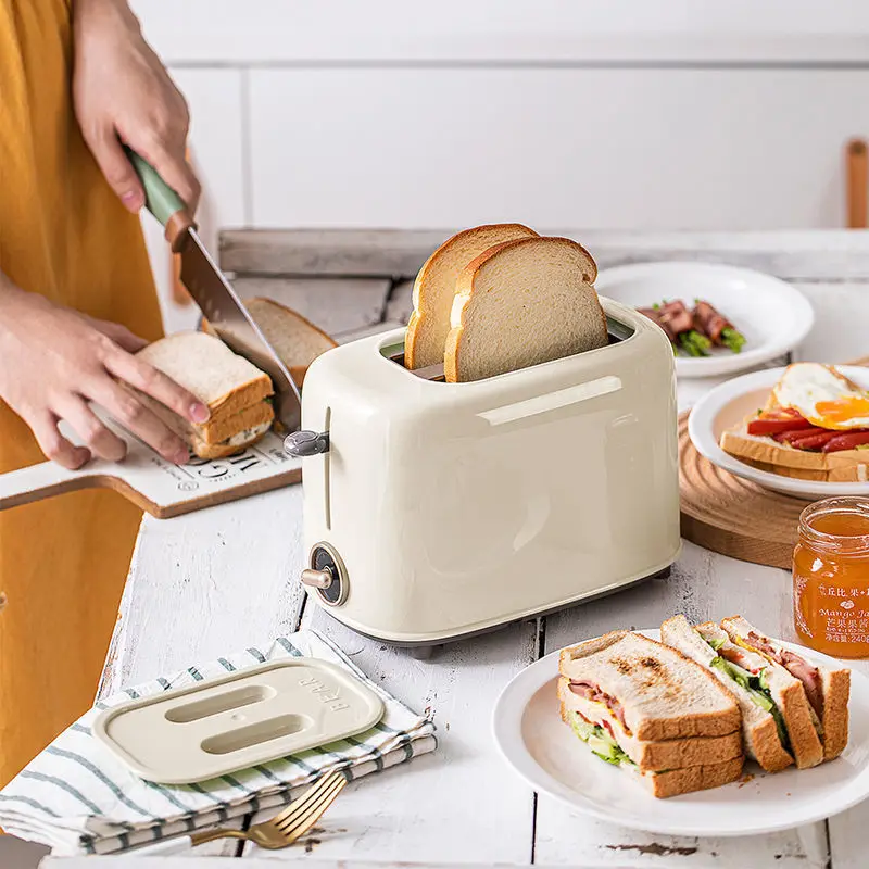 เครื่องปิ้งขนมปังอัตโนมัติ2-Slice Breakfast Sandwich Maker เครื่องมือทำอาหารประเภทอบความร้อนได้อย่างรวดเร็วขนมปังเครื่องปิ้งขนมปังเครื่องใช้ในครัวเรือนอาหารเช้า Make