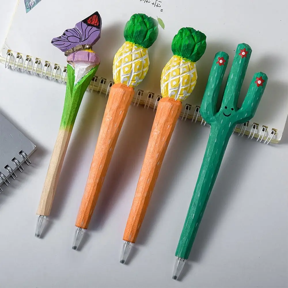 Writing Smoothly Wood Carving Animal Pen Handcrafts Pen Black Ink Animal Shape Gel Pen Signing Quick-Drying Creative Neutral Pen