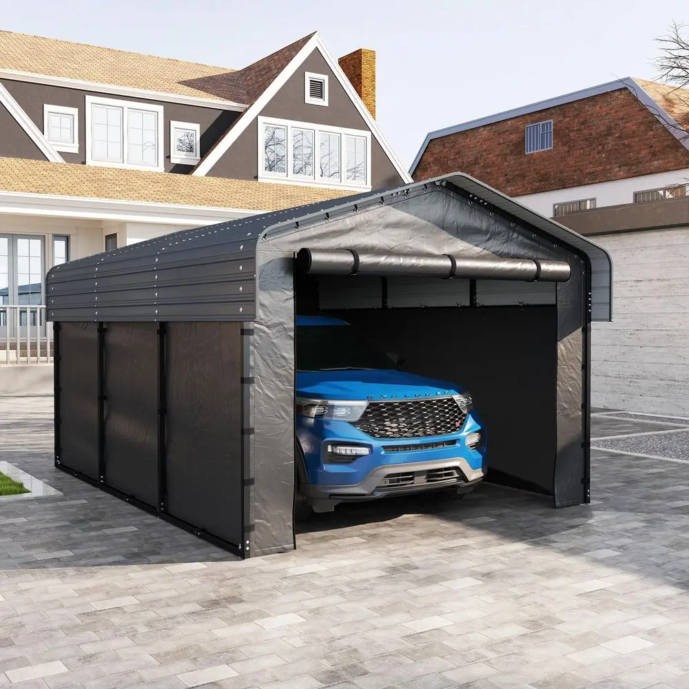 

Metal Carport Kits with Galvanized Steel Roof, Heavy Duty Metal Frame Carports Canopy with Removable Sidewalls, Garage Car Tent