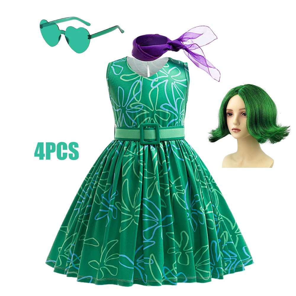 3-Piece Green Princess Costume Set for Girls + Scarf + Belt 3