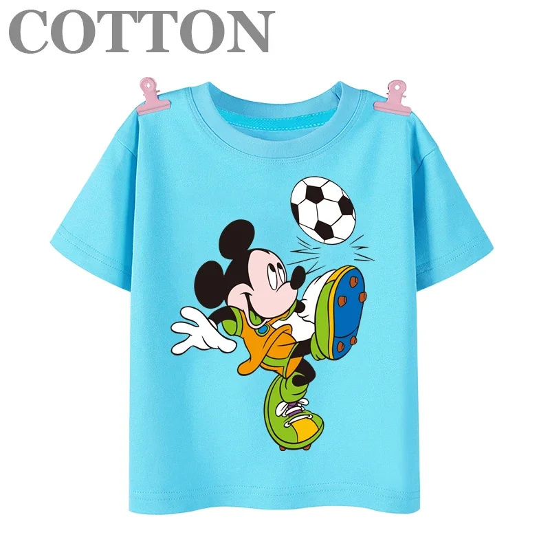 Kickball anime Mickey Mouse Fashion Cotton Summer Children's Multicolor Cartoon T-shirt Round Neck Short Sleeve Disney Print