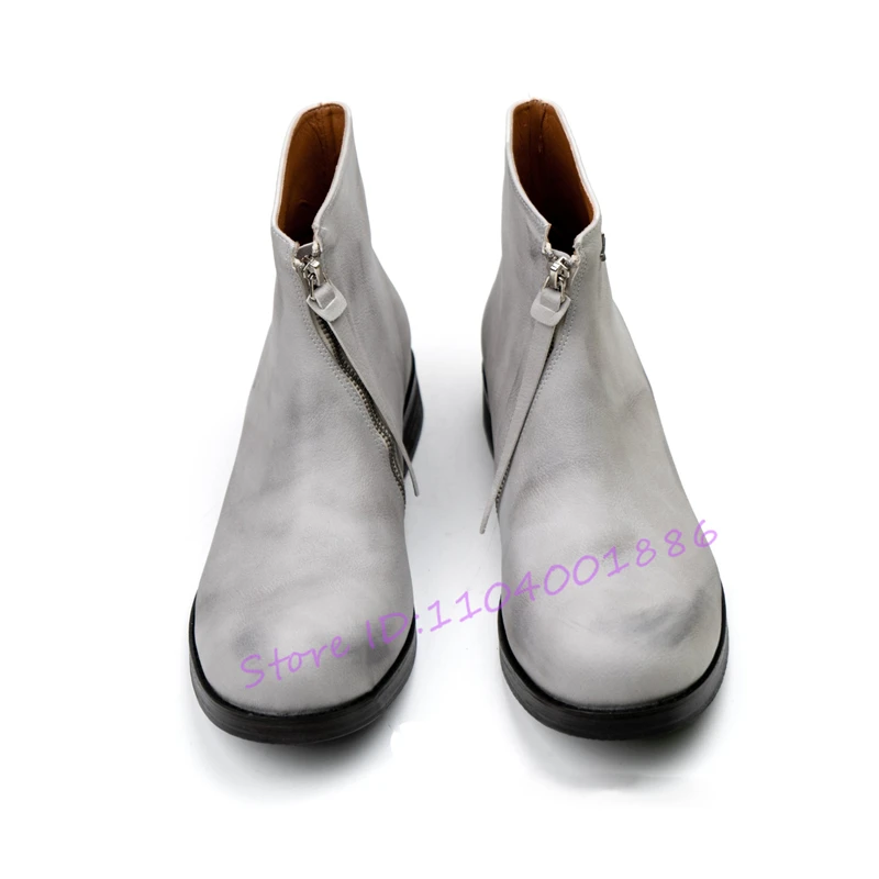 

Women's Retro Cowhide Chelsea Boots Novelty Front Zipper Round Toe Ankle Booties Solid Color Genuine Leather Shoes Large Size