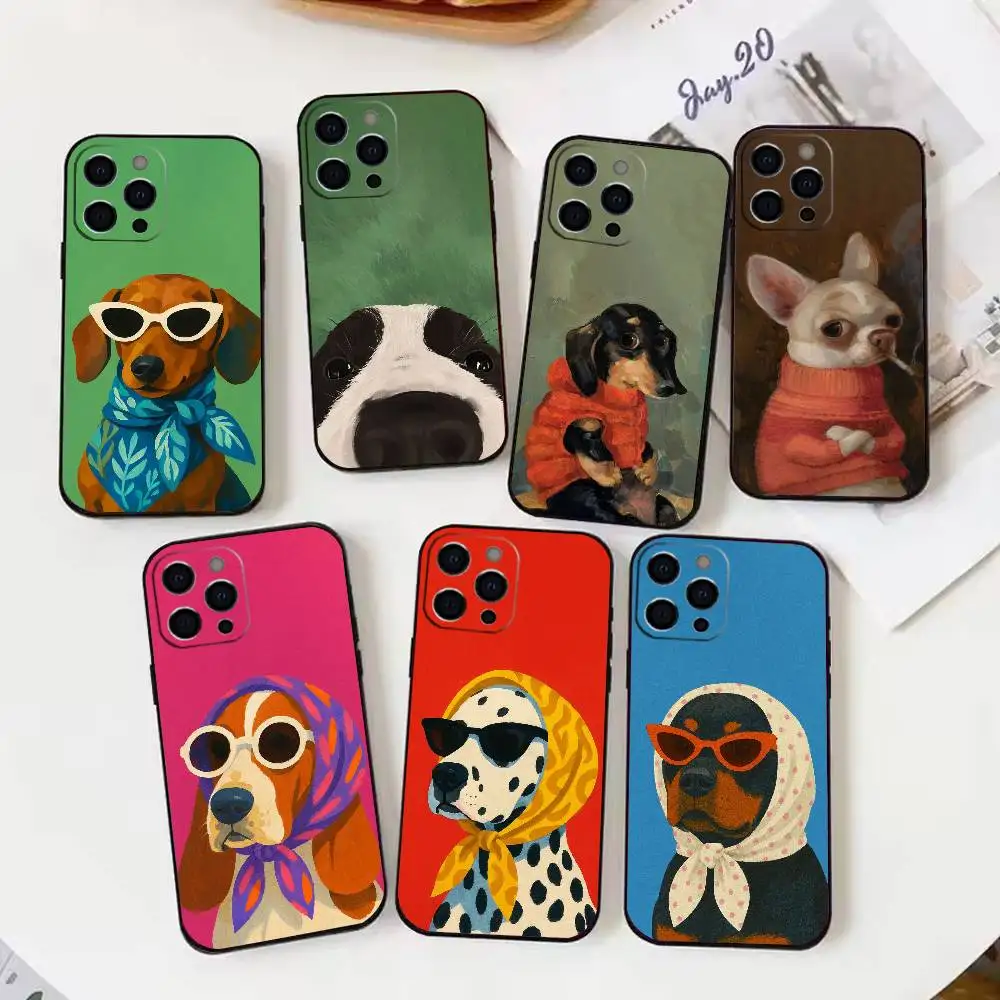 

Trendy Doggo Phone Case For iPhone17,16,15,14,13,12,11 Plus,Pro Max Soft Black Cover