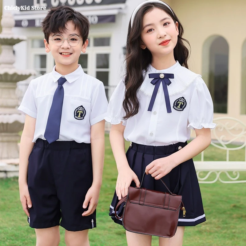 Girls Korean Japanese Cute Blouse Skirts Boys Shirts Shorts Kids Kindergarten Clothes Sets Child Summer Students School Uniforms